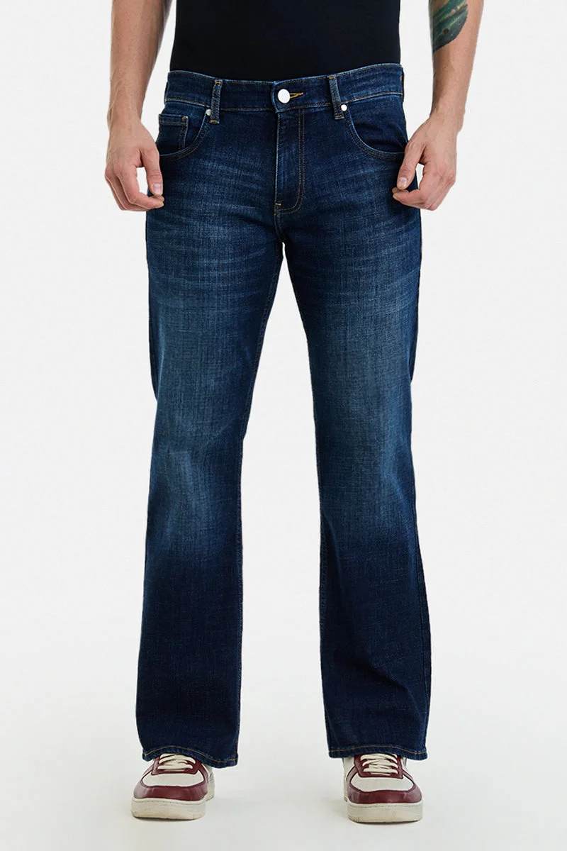 SNITCH Blue Bootcut Stretch Washed Jeans for Men | Best Price UAE